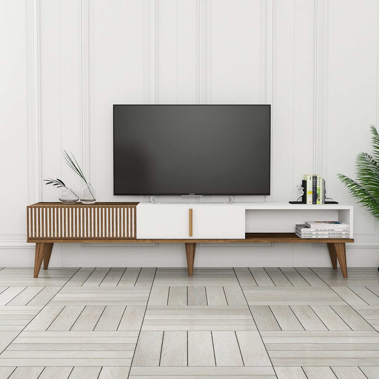 Comoda TV, Hanah Home, Milan Alt, 180x40x35 cm, Nuc/Alb - imagine 6
